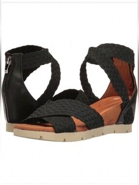 Bernie Mev Honesty Woven Stretch Wedge Sandals Sz 39 ( 8.5 - 9 ) Black NWOT